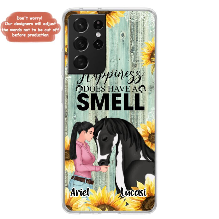 Custom Personalized Horse Girl Phone Case - Up to 3 Horses - Gift Idea for Horse Lover - Happiness Does Have A Smell - Case for iPhone/Samsung