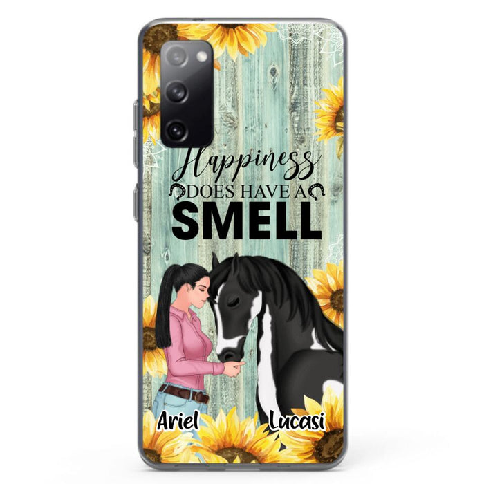 Custom Personalized Horse Girl Phone Case - Up to 3 Horses - Gift Idea for Horse Lover - Happiness Does Have A Smell - Case for iPhone/Samsung