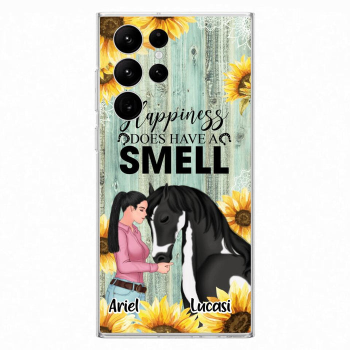 Custom Personalized Horse Girl Phone Case - Up to 3 Horses - Gift Idea for Horse Lover - Happiness Does Have A Smell - Case for iPhone/Samsung