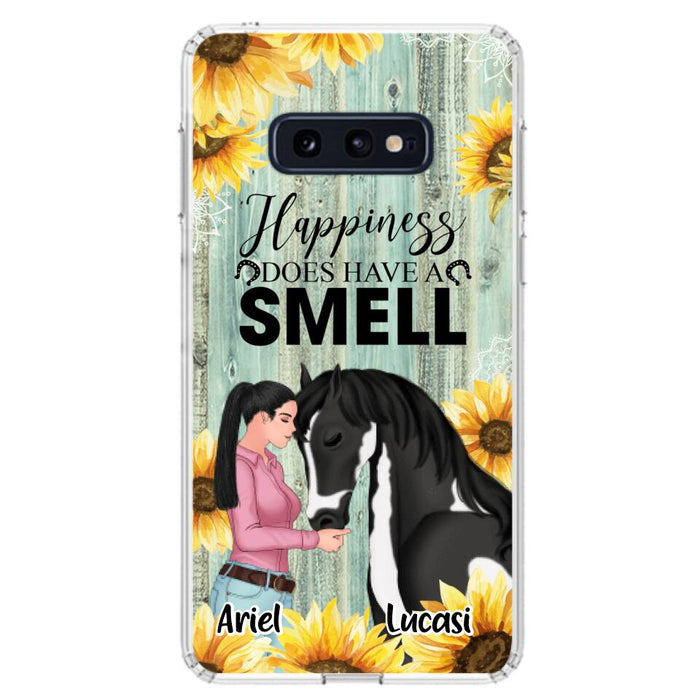 Custom Personalized Horse Girl Phone Case - Up to 3 Horses - Gift Idea for Horse Lover - Happiness Does Have A Smell - Case for iPhone/Samsung