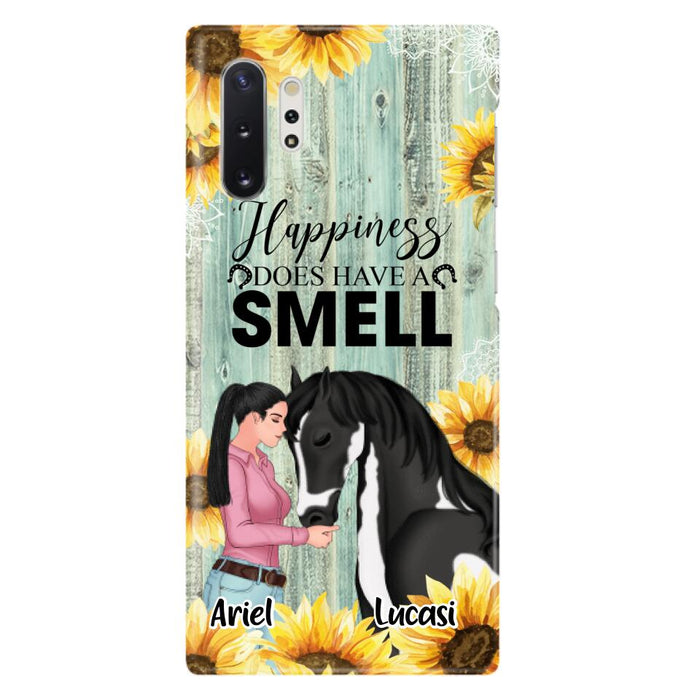 Custom Personalized Horse Girl Phone Case - Up to 3 Horses - Gift Idea for Horse Lover - Happiness Does Have A Smell - Case for iPhone/Samsung