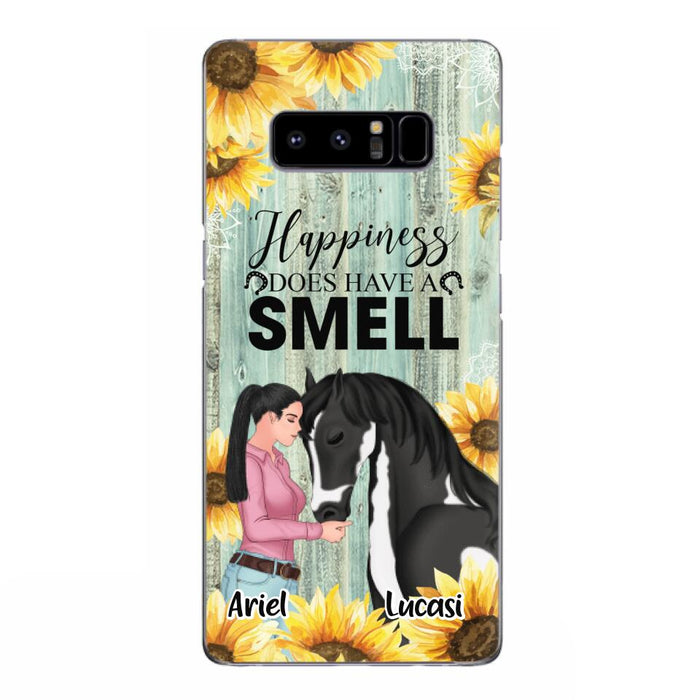 Custom Personalized Horse Girl Phone Case - Up to 3 Horses - Gift Idea for Horse Lover - Happiness Does Have A Smell - Case for iPhone/Samsung