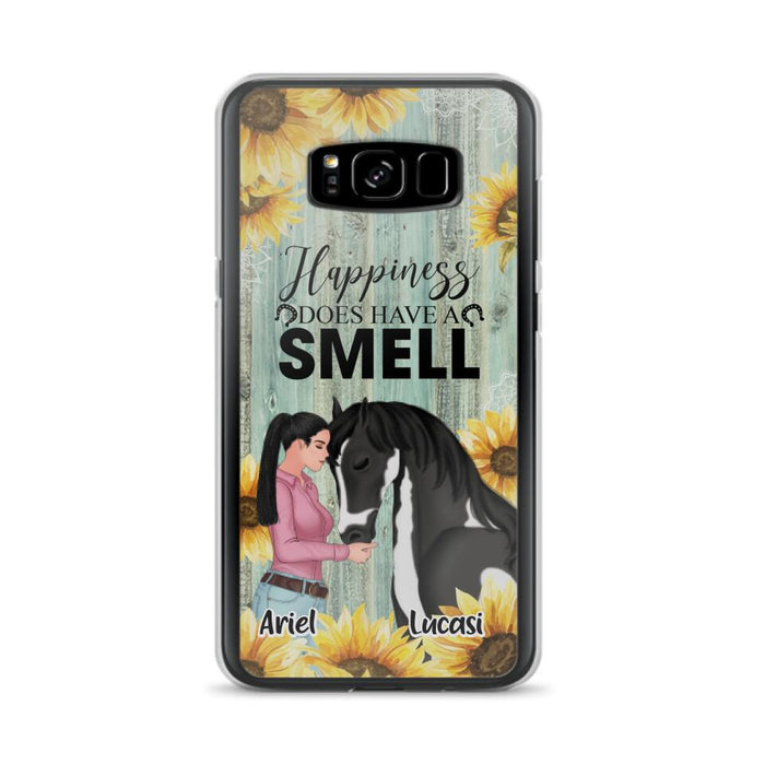 Custom Personalized Horse Girl Phone Case - Up to 3 Horses - Gift Idea for Horse Lover - Happiness Does Have A Smell - Case for iPhone/Samsung