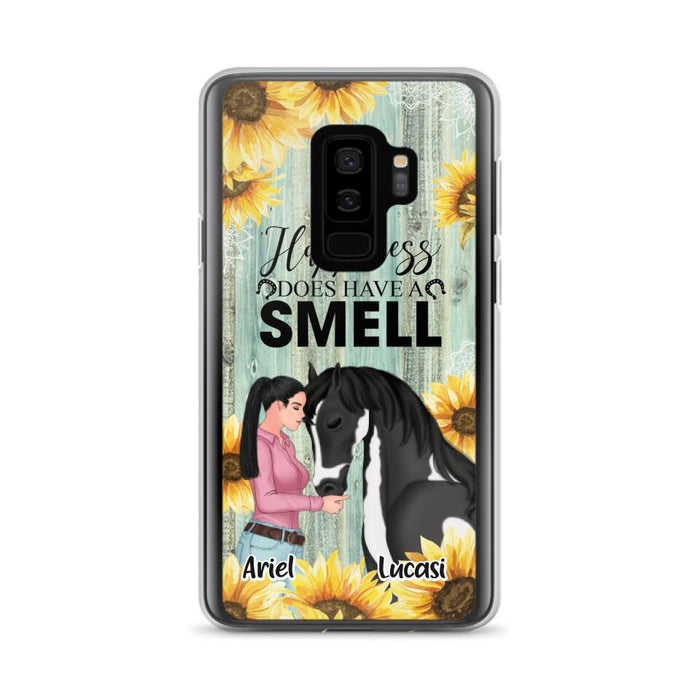 Custom Personalized Horse Girl Phone Case - Up to 3 Horses - Gift Idea for Horse Lover - Happiness Does Have A Smell - Case for iPhone/Samsung