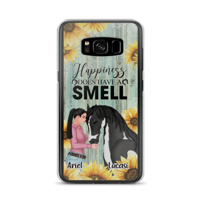 Custom Personalized Horse Girl Phone Case - Up to 3 Horses - Gift Idea for Horse Lover - Happiness Does Have A Smell - Case for iPhone/Samsung