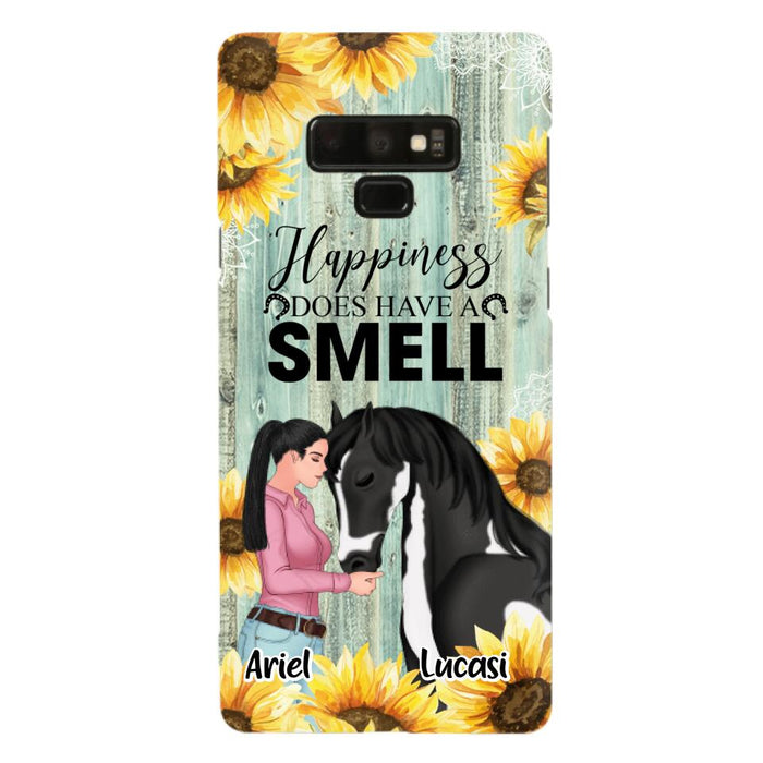 Custom Personalized Horse Girl Phone Case - Up to 3 Horses - Gift Idea for Horse Lover - Happiness Does Have A Smell - Case for iPhone/Samsung