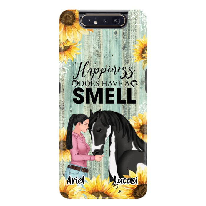 Custom Personalized Horse Girl Phone Case - Up to 3 Horses - Gift Idea for Horse Lover - Happiness Does Have A Smell - Case for iPhone/Samsung