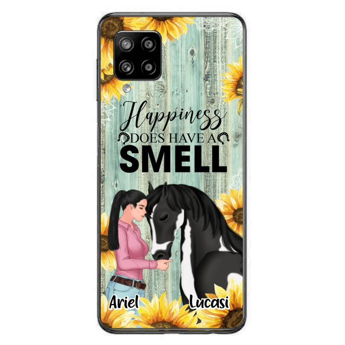 Custom Personalized Horse Girl Phone Case - Up to 3 Horses - Gift Idea for Horse Lover - Happiness Does Have A Smell - Case for iPhone/Samsung