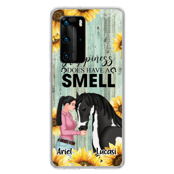 Custom Personalized Horse Girl Phone Case - Up to 3 Horses - Gift Idea for Horse Lover - Happiness Does Have A Smell - Case for Xiaomi, Huawei & Oppo