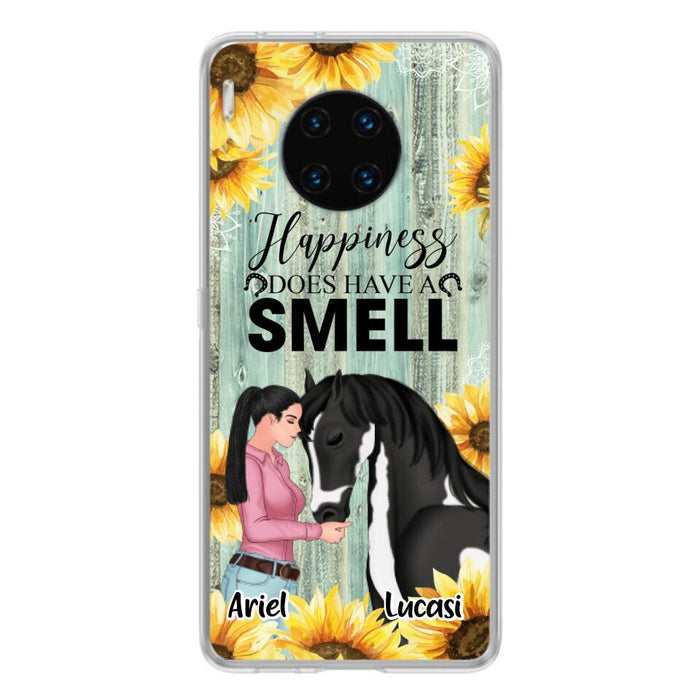 Custom Personalized Horse Girl Phone Case - Up to 3 Horses - Gift Idea for Horse Lover - Happiness Does Have A Smell - Case for Xiaomi, Huawei & Oppo