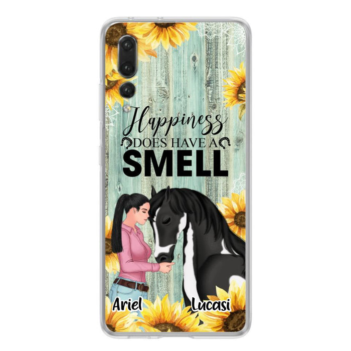 Custom Personalized Horse Girl Phone Case - Up to 3 Horses - Gift Idea for Horse Lover - Happiness Does Have A Smell - Case for Xiaomi, Huawei & Oppo