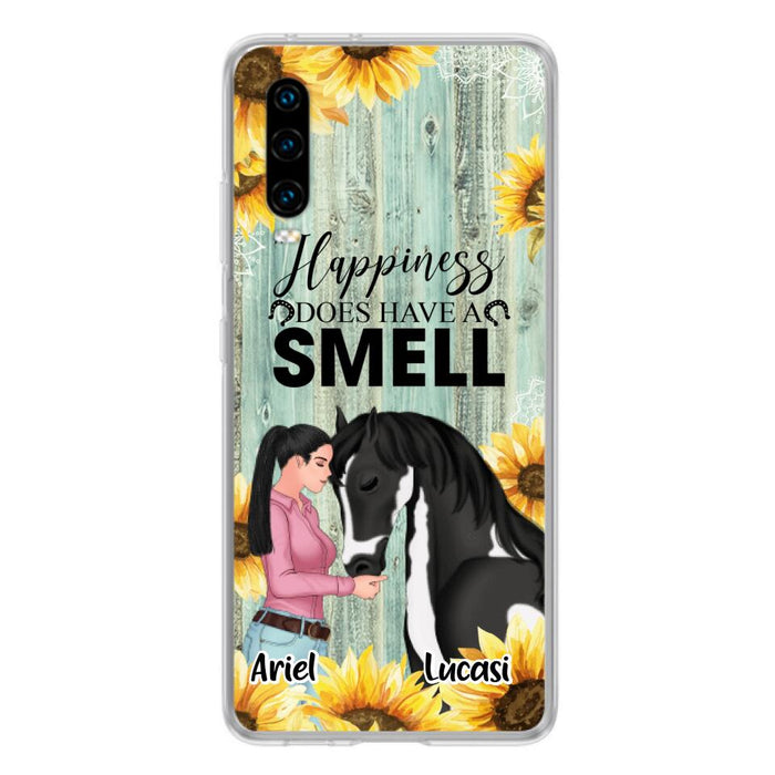 Custom Personalized Horse Girl Phone Case - Up to 3 Horses - Gift Idea for Horse Lover - Happiness Does Have A Smell - Case for Xiaomi, Huawei & Oppo