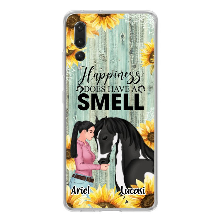 Custom Personalized Horse Girl Phone Case - Up to 3 Horses - Gift Idea for Horse Lover - Happiness Does Have A Smell - Case for Xiaomi, Huawei & Oppo