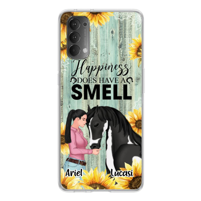 Custom Personalized Horse Girl Phone Case - Up to 3 Horses - Gift Idea for Horse Lover - Happiness Does Have A Smell - Case for Xiaomi, Huawei & Oppo