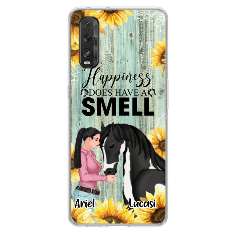 Custom Personalized Horse Girl Phone Case - Up to 3 Horses - Gift Idea for Horse Lover - Happiness Does Have A Smell - Case for Xiaomi, Huawei & Oppo