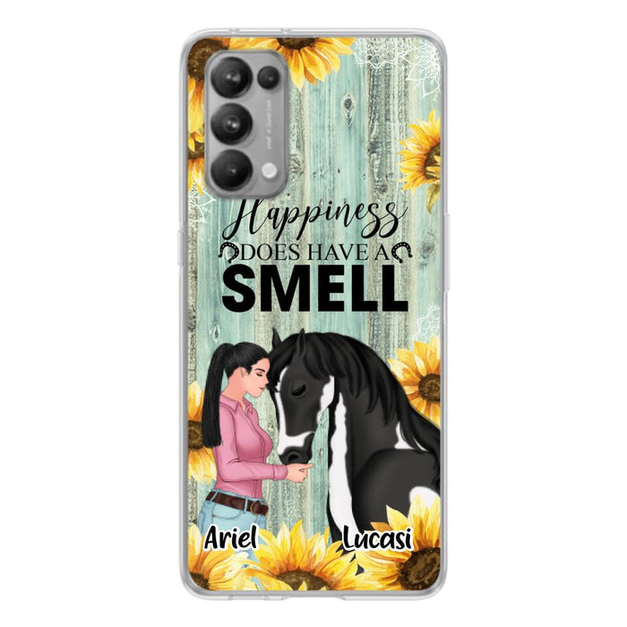 Custom Personalized Horse Girl Phone Case - Up to 3 Horses - Gift Idea for Horse Lover - Happiness Does Have A Smell - Case for Xiaomi, Huawei & Oppo