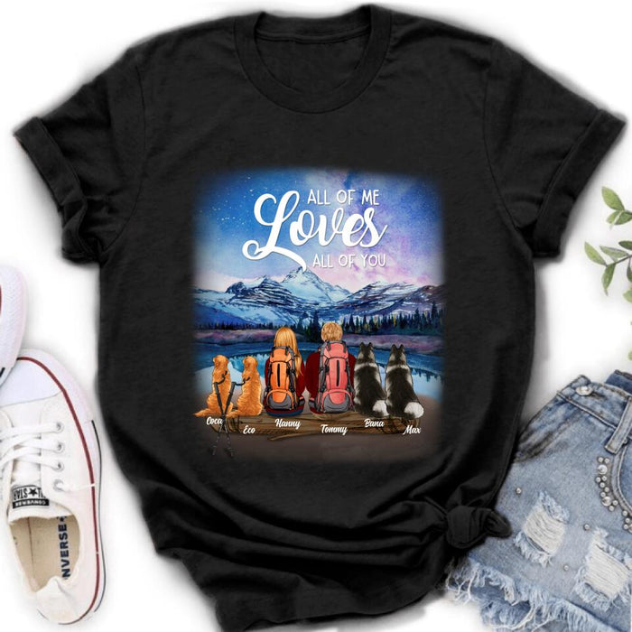 Custom Personalized Camping T-shirt/Long Sleeve - Gift for Couples, Camping Lovers, Dog Lovers - Camping Couple and Dogs - Up to 4 Dogs - All of me loves all of you