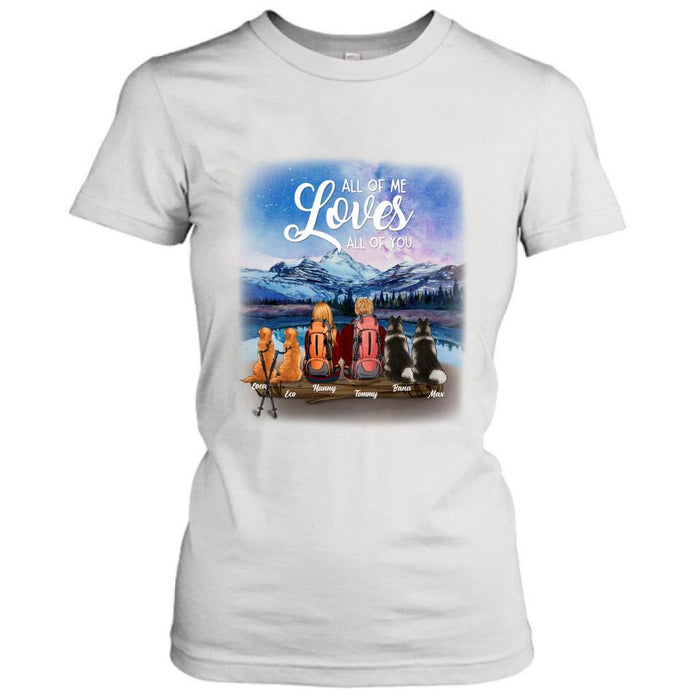 Custom Personalized Camping T-shirt/Long Sleeve - Gift for Couples, Camping Lovers, Dog Lovers - Camping Couple and Dogs - Up to 4 Dogs - All of me loves all of you