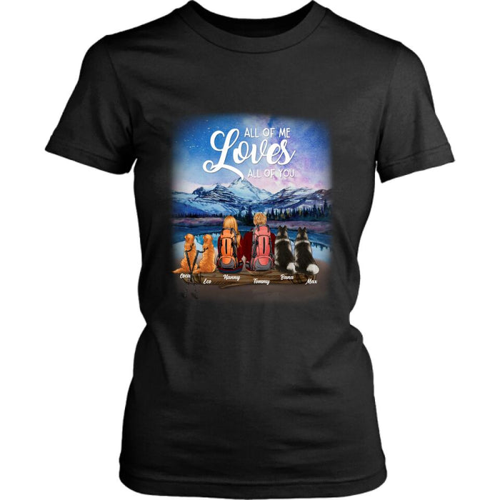 Custom Personalized Camping T-shirt/Long Sleeve - Gift for Couples, Camping Lovers, Dog Lovers - Camping Couple and Dogs - Up to 4 Dogs - All of me loves all of you