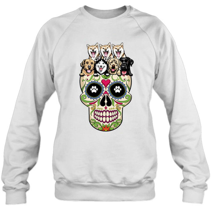 Custom Personalized Sugar Skull Pets T-shirt/Hoodie/Sweatshirt/Sleeve - Gift for Dog/Cat Lovers - Up to 7 Pets