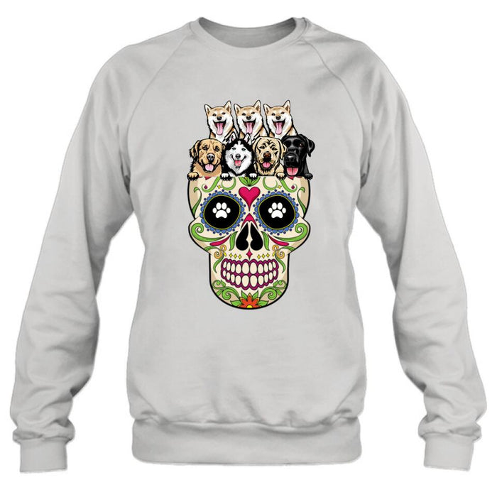 Custom Personalized Sugar Skull Pets T-shirt/Hoodie/Sweatshirt/Sleeve - Gift for Dog/Cat Lovers - Up to 7 Pets