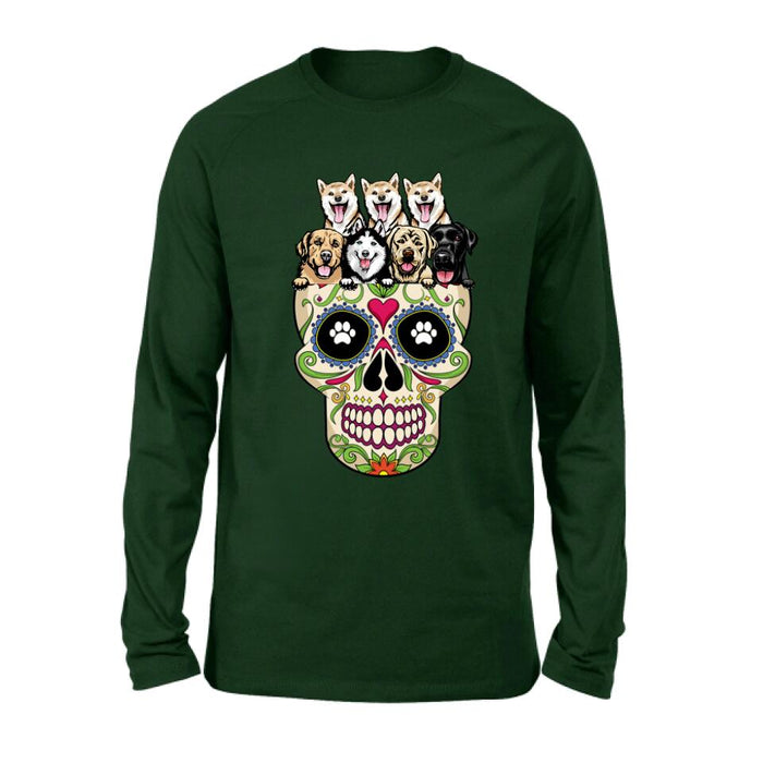 Custom Personalized Sugar Skull Pets T-shirt/Hoodie/Sweatshirt/Sleeve - Gift for Dog/Cat Lovers - Up to 7 Pets