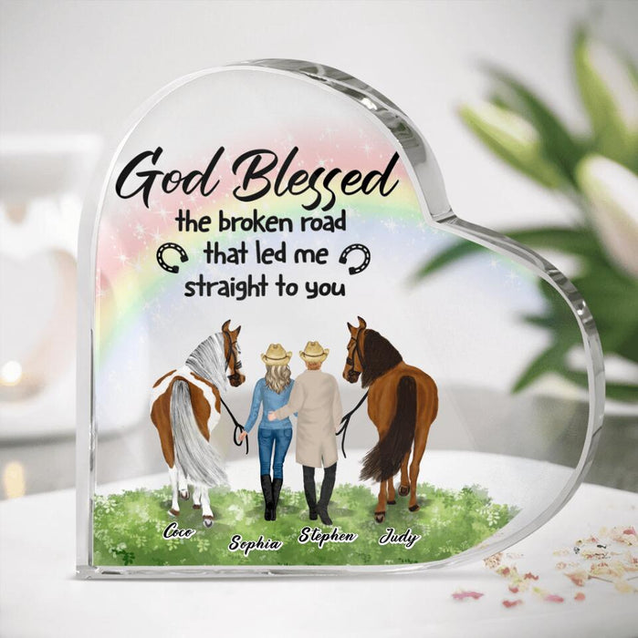 Custom Personalized Horse Couple Crystal Heart - Gift Idea For Couples, For Her, For Him, Horse Lovers - God Blessed The Broken Road The Led Me Straight To You