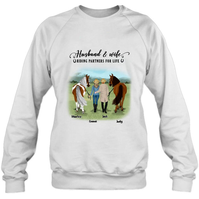 Custom Personalized Horse Couple T-shirt/Hoodie/Sweatshirt/Sleeve - Best Gift For Couple, Lover - Husband And Wife Riding Partners For Life