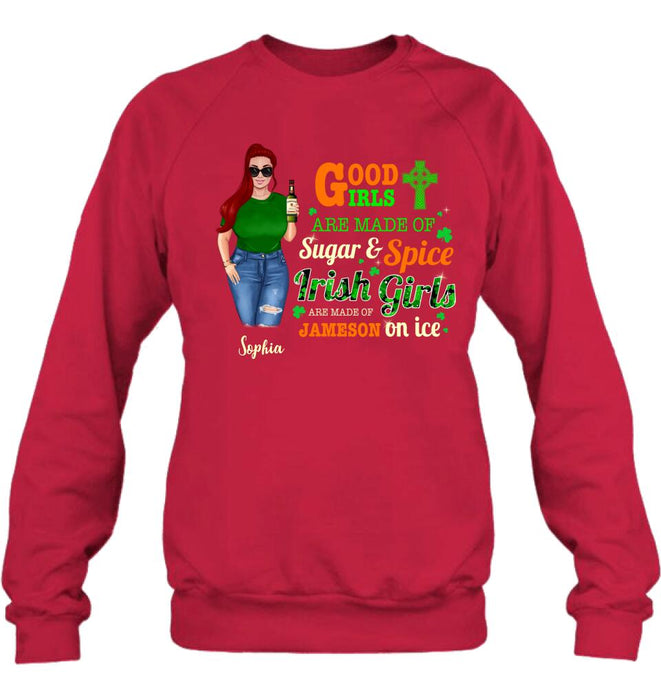 Custom Personalized Irish Girl Shirt/ Pullover Hoodie/ Sweatshirt/ Long Sleeve - Gift Idea For St Patrick's Day - Irish Girls Are Made Of Jameson On Ice