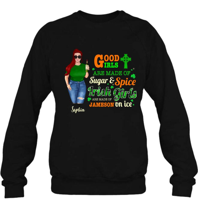 Custom Personalized Irish Girl Shirt/ Pullover Hoodie/ Sweatshirt/ Long Sleeve - Gift Idea For St Patrick's Day - Irish Girls Are Made Of Jameson On Ice