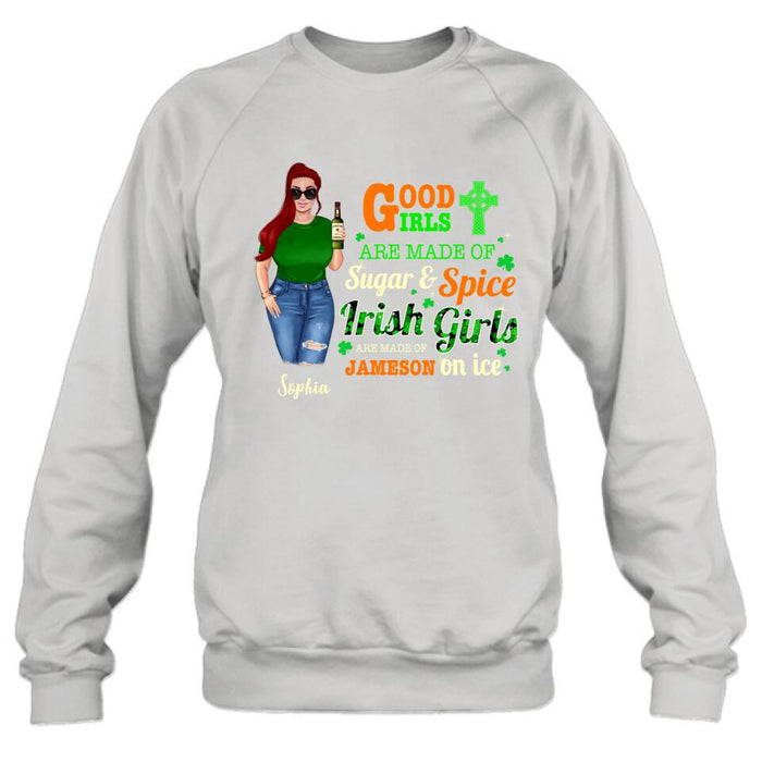 Custom Personalized Irish Girl Shirt/ Pullover Hoodie/ Sweatshirt/ Long Sleeve - Gift Idea For St Patrick's Day - Irish Girls Are Made Of Jameson On Ice