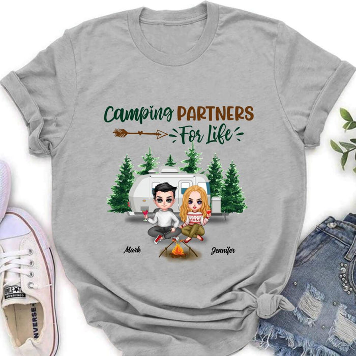 Custom Personalized Camping Couple And Dog Shirt - Valentine's Day Gift Idea For Couple - Camping Partners For Life