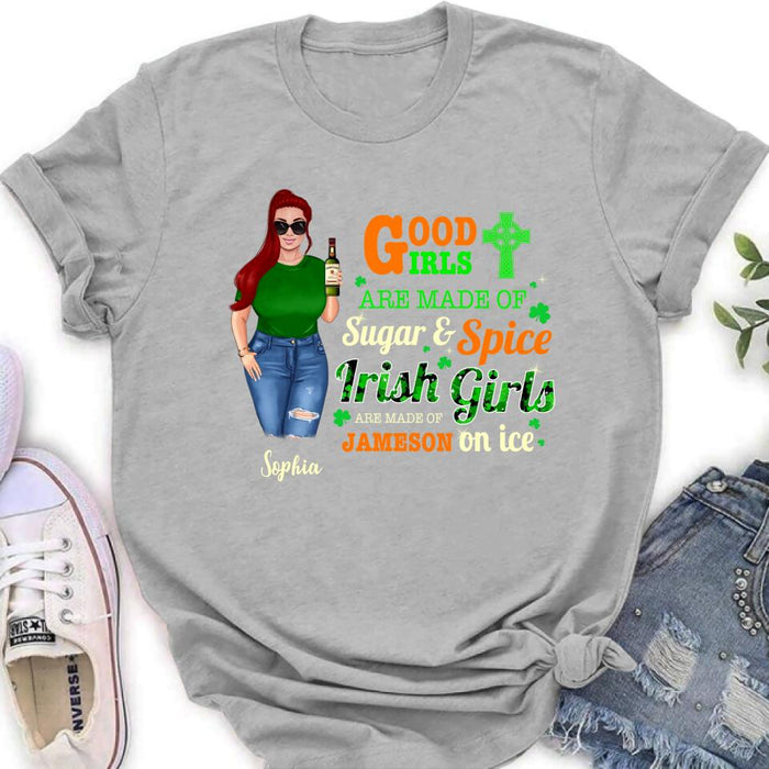Custom Personalized Irish Girl Shirt/ Pullover Hoodie/ Sweatshirt/ Long Sleeve - Gift Idea For St Patrick's Day - Irish Girls Are Made Of Jameson On Ice