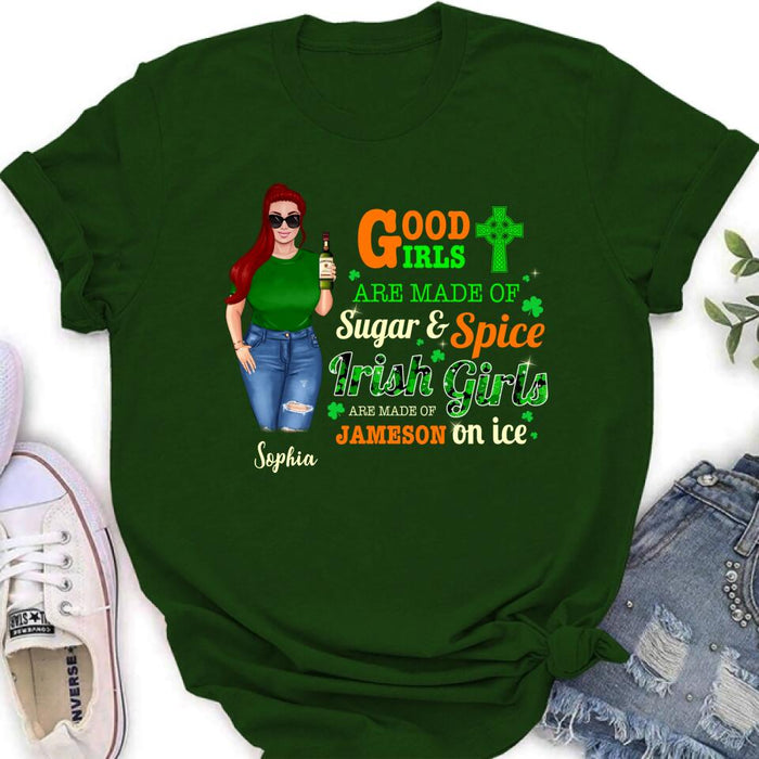 Custom Personalized Irish Girl Shirt/ Pullover Hoodie/ Sweatshirt/ Long Sleeve - Gift Idea For St Patrick's Day - Irish Girls Are Made Of Jameson On Ice