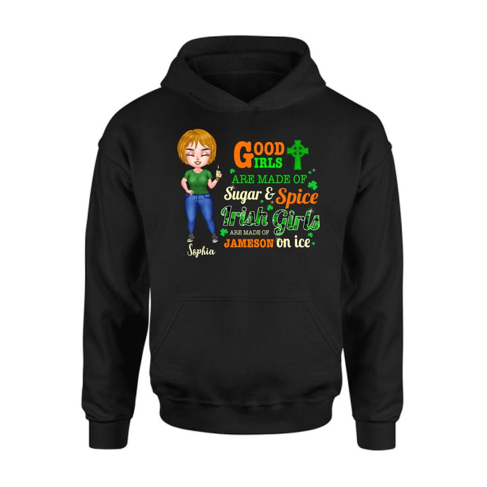 Custom Personalized Irish Girl Chibi Shirt/ Pullover Hoodie/ Sweatshirt/ Long Sleeve - Gift Idea For St Patrick's Day - Irish Girls Are Made Of Jameson On Ice