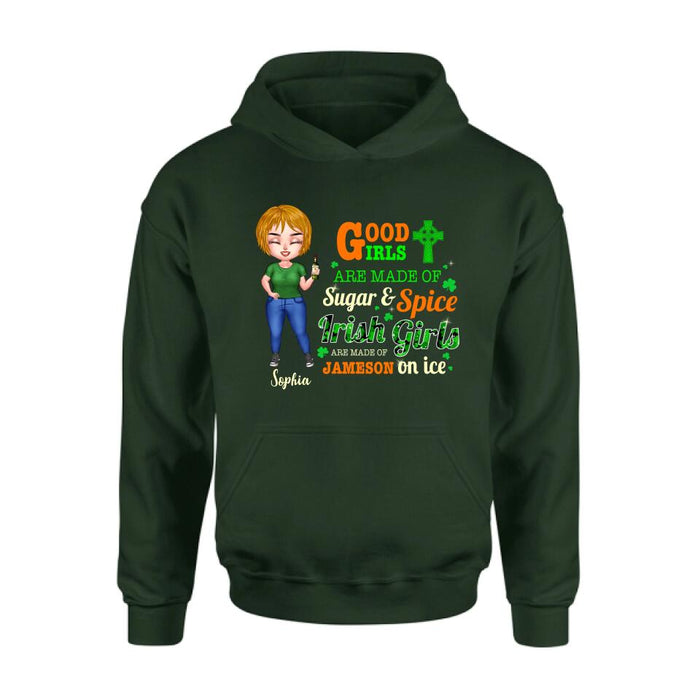 Custom Personalized Irish Girl Chibi Shirt/ Pullover Hoodie/ Sweatshirt/ Long Sleeve - Gift Idea For St Patrick's Day - Irish Girls Are Made Of Jameson On Ice