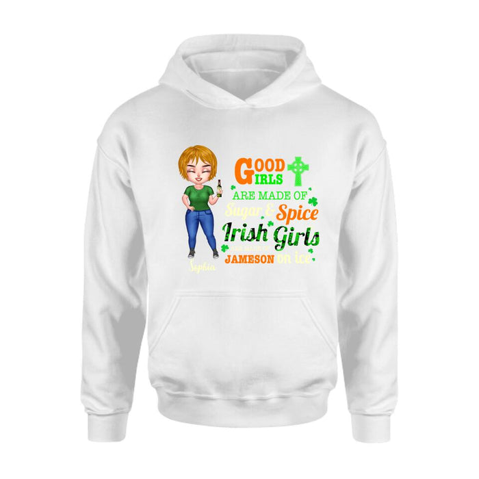 Custom Personalized Irish Girl Chibi Shirt/ Pullover Hoodie/ Sweatshirt/ Long Sleeve - Gift Idea For St Patrick's Day - Irish Girls Are Made Of Jameson On Ice