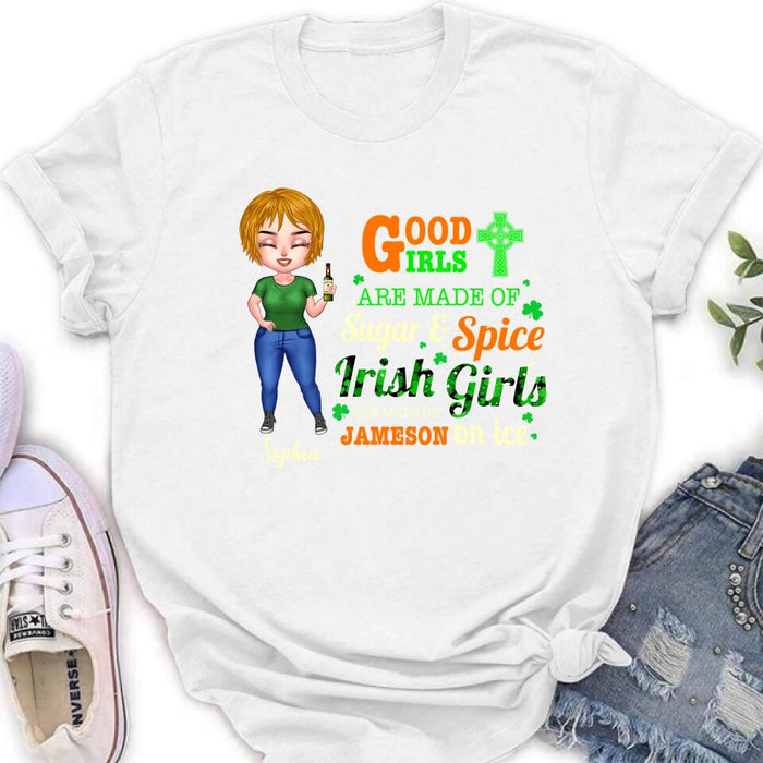 Custom Personalized Irish Girl Chibi Shirt/ Pullover Hoodie/ Sweatshirt/ Long Sleeve - Gift Idea For St Patrick's Day - Irish Girls Are Made Of Jameson On Ice