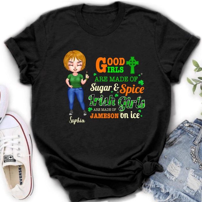 Custom Personalized Irish Girl Chibi Shirt/ Pullover Hoodie/ Sweatshirt/ Long Sleeve - Gift Idea For St Patrick's Day - Irish Girls Are Made Of Jameson On Ice