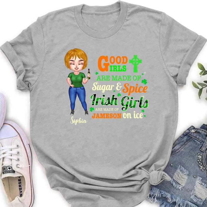 Custom Personalized Irish Girl Chibi Shirt/ Pullover Hoodie/ Sweatshirt/ Long Sleeve - Gift Idea For St Patrick's Day - Irish Girls Are Made Of Jameson On Ice