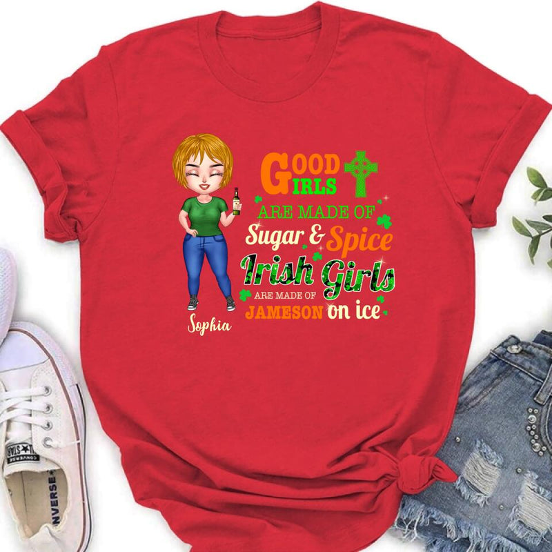 Personalized Irish Girl Chibi Shirt/Pullover Hoodie/Sweatshirt/Long Sleeve - Gift Idea For St Patrick's Day - Irish Girls Are Made Of Jameson On Ice