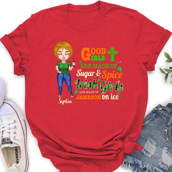 Custom Personalized Irish Girl Chibi Shirt/ Pullover Hoodie/ Sweatshirt/ Long Sleeve - Gift Idea For St Patrick's Day - Irish Girls Are Made Of Jameson On Ice