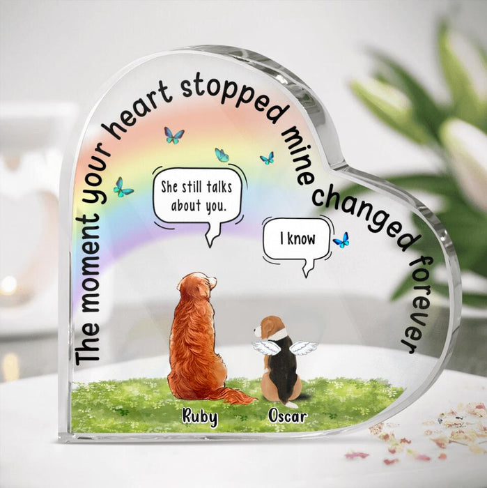 Custom Personalized Memorial Dogs Crystal Heart - Up to 5 Dogs - Memorial Gift For Dogs Lover - The Moment Your Heart Stopped Mine Changed Forever