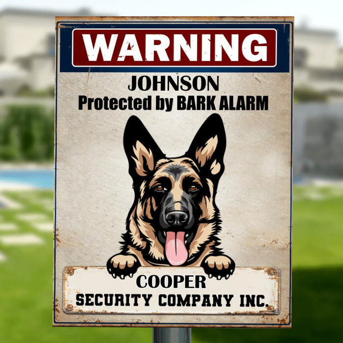 Custom Personalized Warning Dog Metal Sign - Gift Idea For Dog Lover - Protected By Bark Alarm