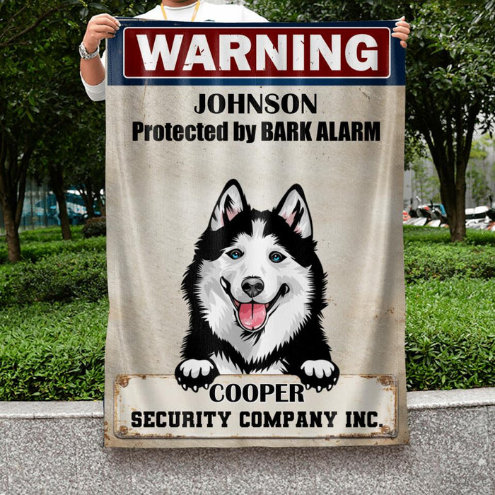 Custom Personalized Warning Dog Flag Sign - Gift Idea For Dog Lover - Protected By Bark Alarm