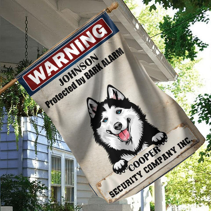 Custom Personalized Warning Dog Flag Sign - Gift Idea For Dog Lover - Protected By Bark Alarm