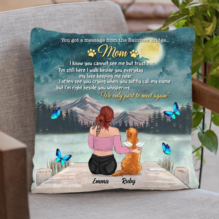 Custom Personalized Memorial Dog/ Cat Pillow Cover & Fleece/ Quilt Blanket - Adult/ Couple With Upto 5 Pets - Memorial Gift For Dog/ Cat Lover - You Got A Message From The Rainbow Bridge