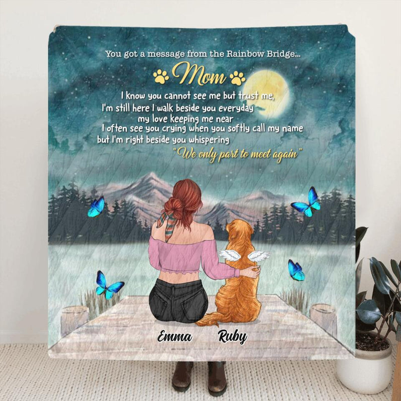 Personalized Memorial Dog/Cat Pillow Cover/Fleece Blanket/Quilt - Adult/Couple With Up to 5 Pets - Memorial Gift For Dog/Cat Lover - You Got A Message From The Rainbow Bridge
