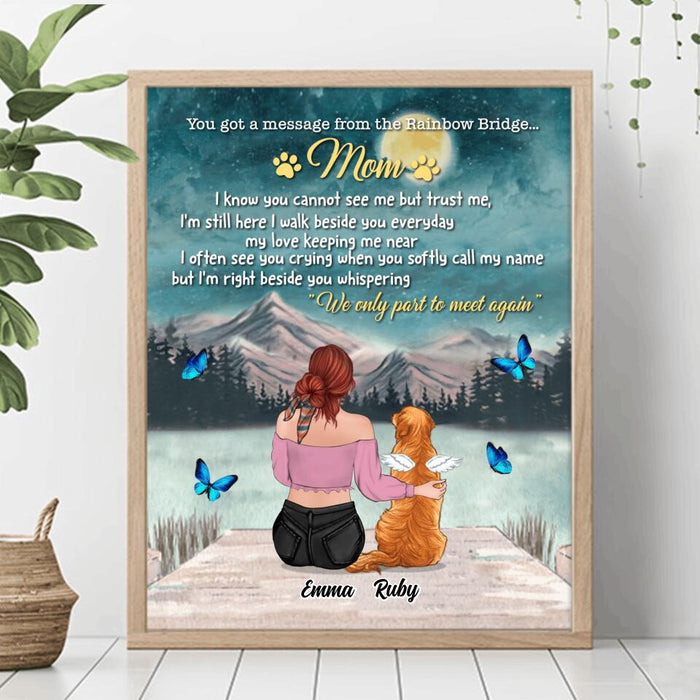 Custom Personalized Memorial Dog/ Cat Poster - Adult/ Couple With Upto 5 Pets - Memorial Gift For Dog/ Cat Lover - You Got A Message From The Rainbow Bridge