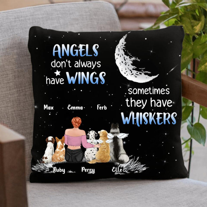 Custom Personalized Pet Mom Pillow Cover - Gift Idea For Pet Lover with up to 5 Pets - Angels Don't Have Wings Sometimes They Have Whiskers